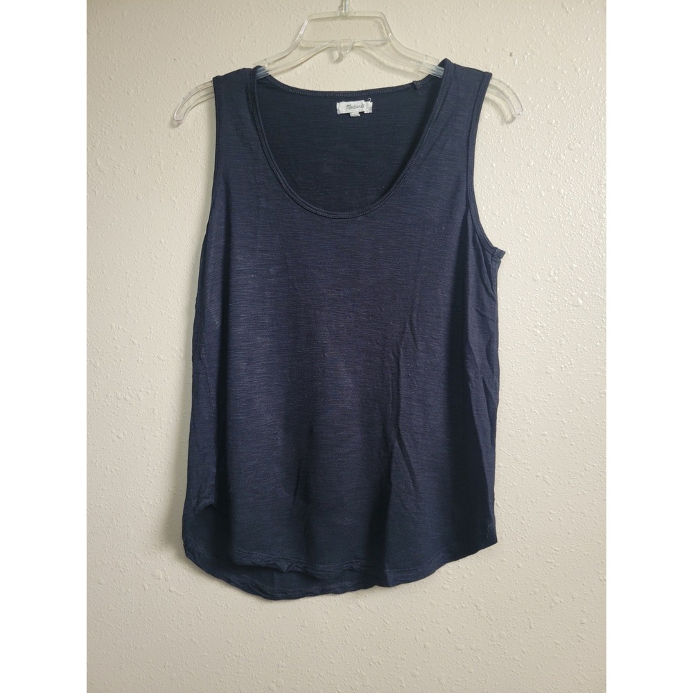 Madewell Women Black Scoop Neck Slub Tank Top Viscose Small